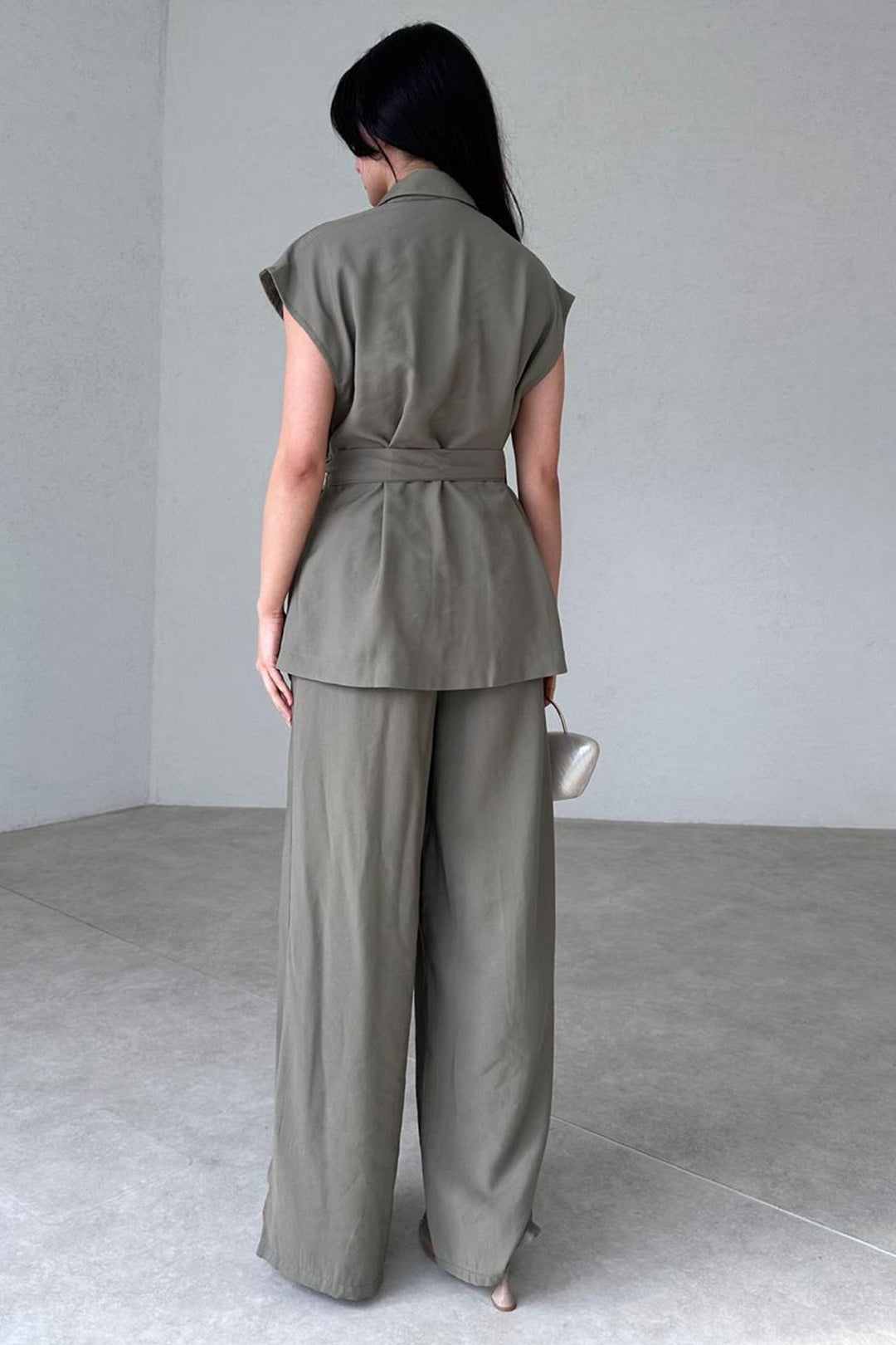 Cap Sleeve Tie-waist Suit Pants Set