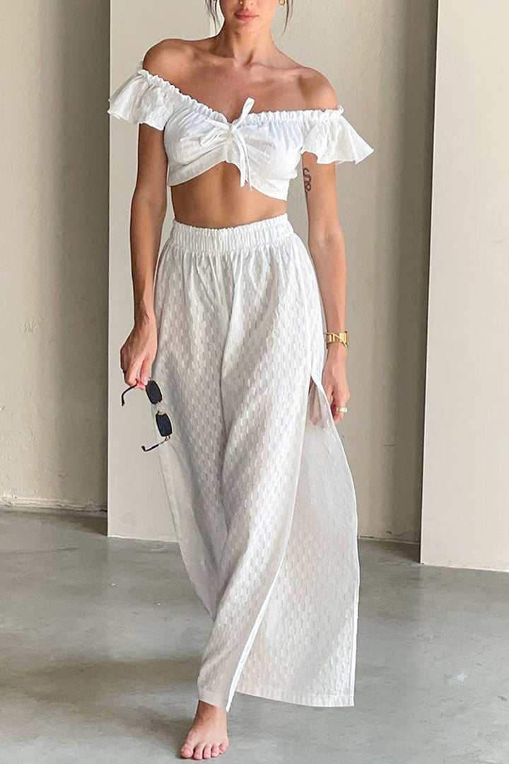 Cotton Ruffle Sleeve Slit Pants Suits