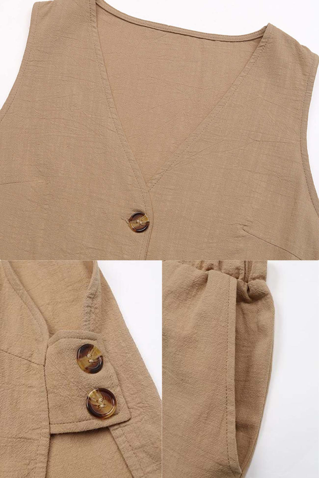 Cotton Cutout Sleeveless Button Shorts Set