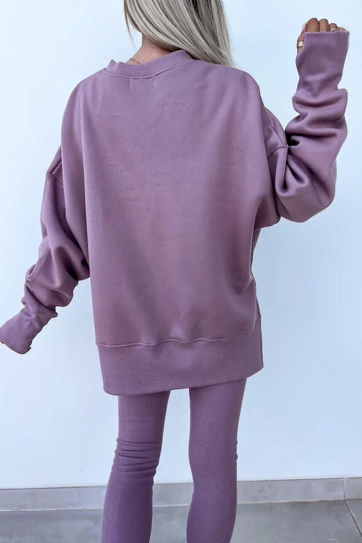 Crew Neck Slit Sweatshirt Legging Suits
