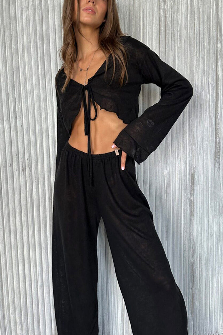 Flare Sleeve Crop Top Long Pants Set