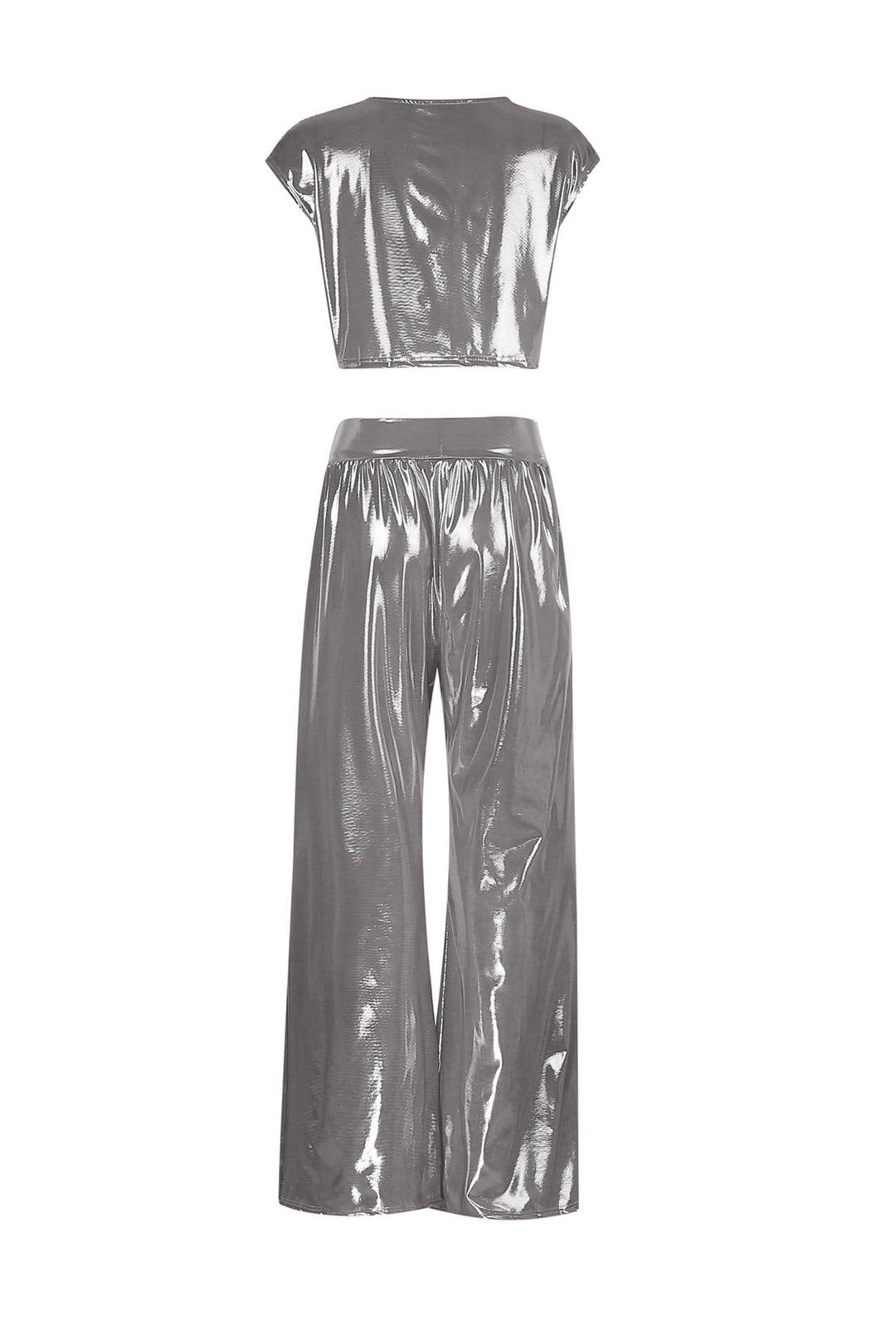Glossy Vest Wide Leg Pants Set