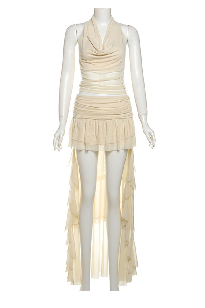 Halter Cowl Neck Crop Top High-low Skirt Set