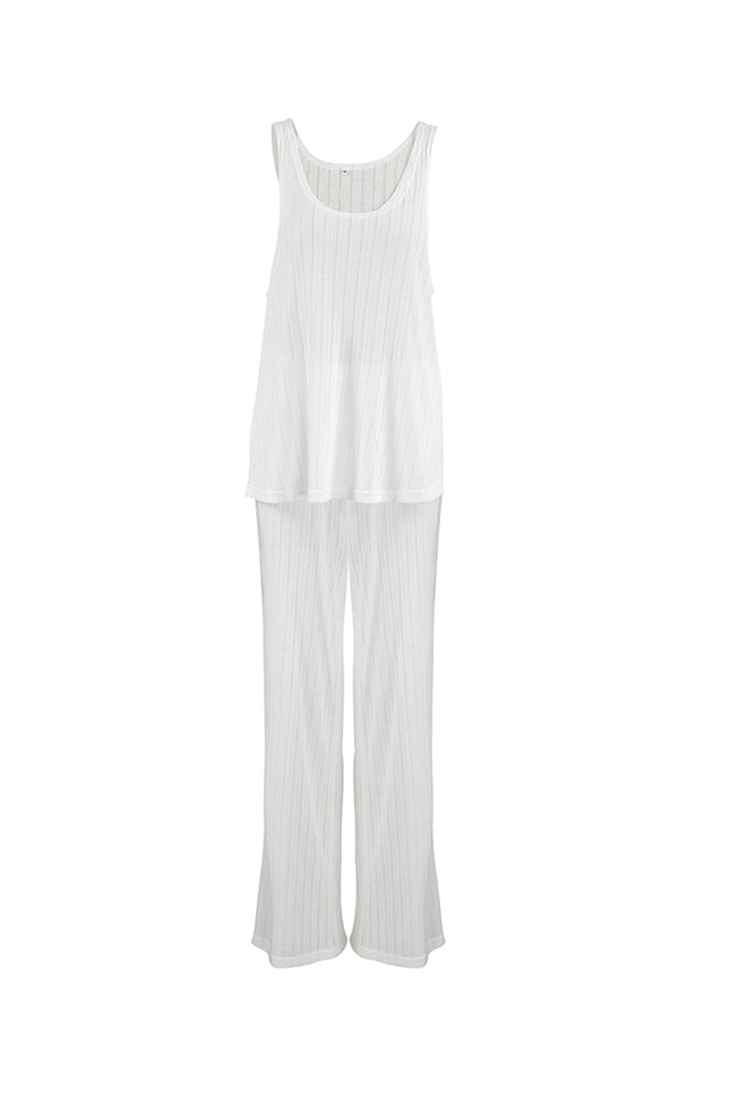 Hollow Out Knit Tank Top Pants Set