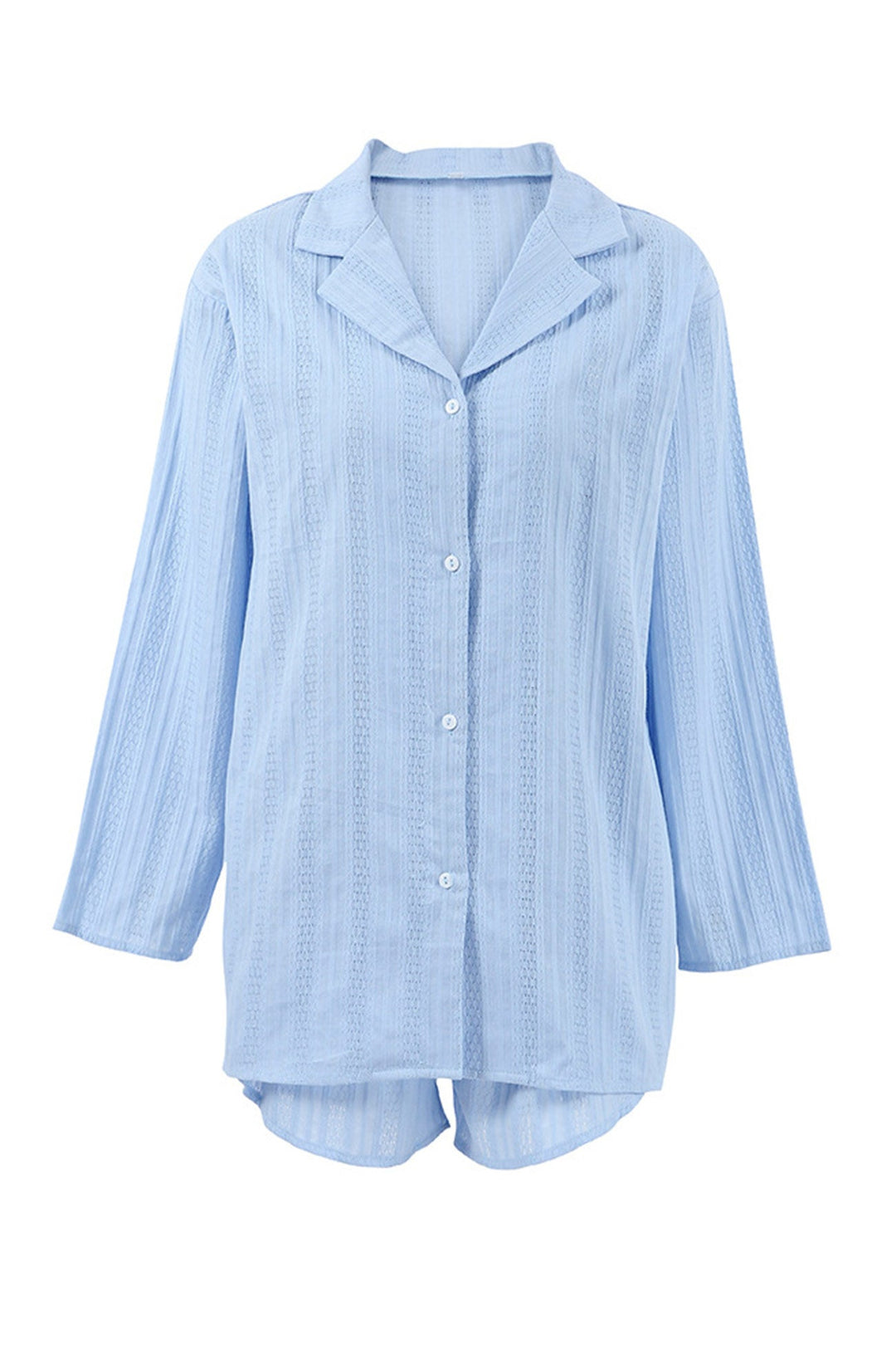 Jacquard Cotton Long Sleeve Shirt Slit Shorts Set