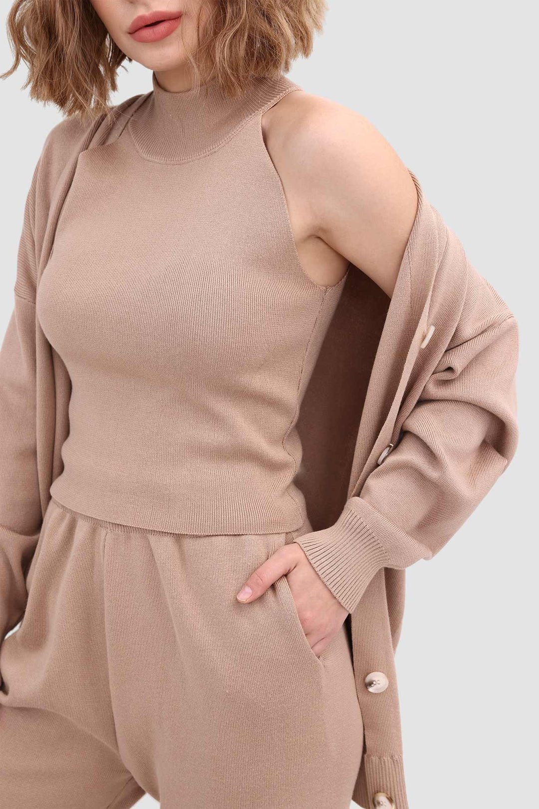 Knit Crop Tank Top & Pants & Robe