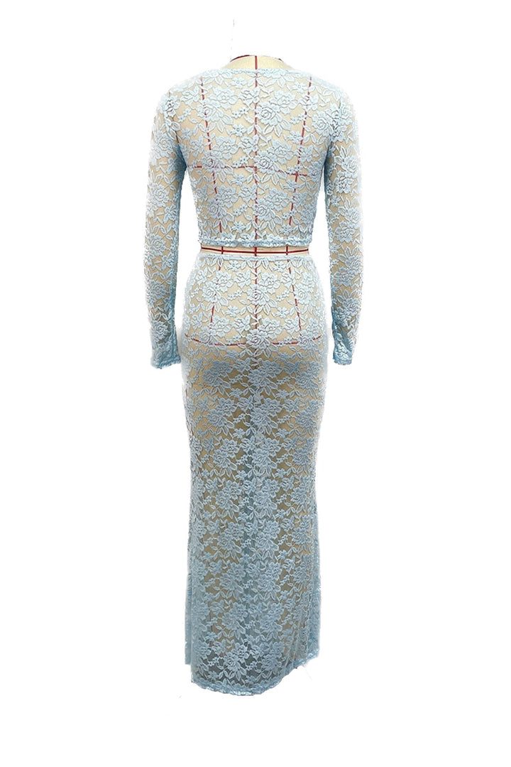 Lace Crop Top Ruched Skirts Cover-up Suits