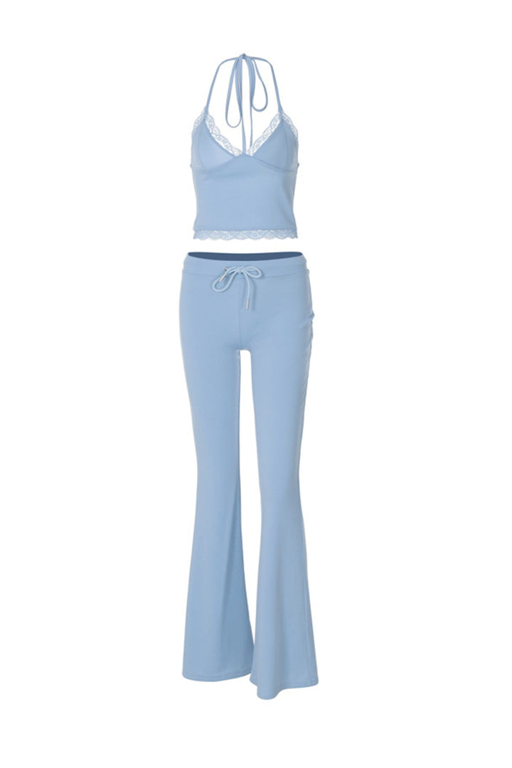Lace Halterneck Vest Flares Long Pants Suits