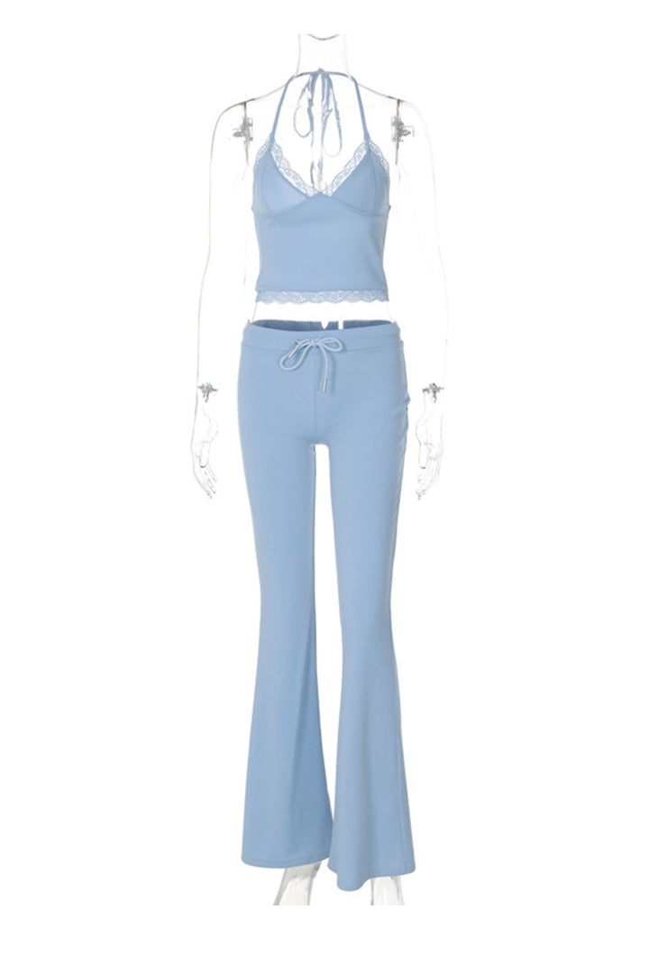 Lace Halterneck Vest Flares Long Pants Suits
