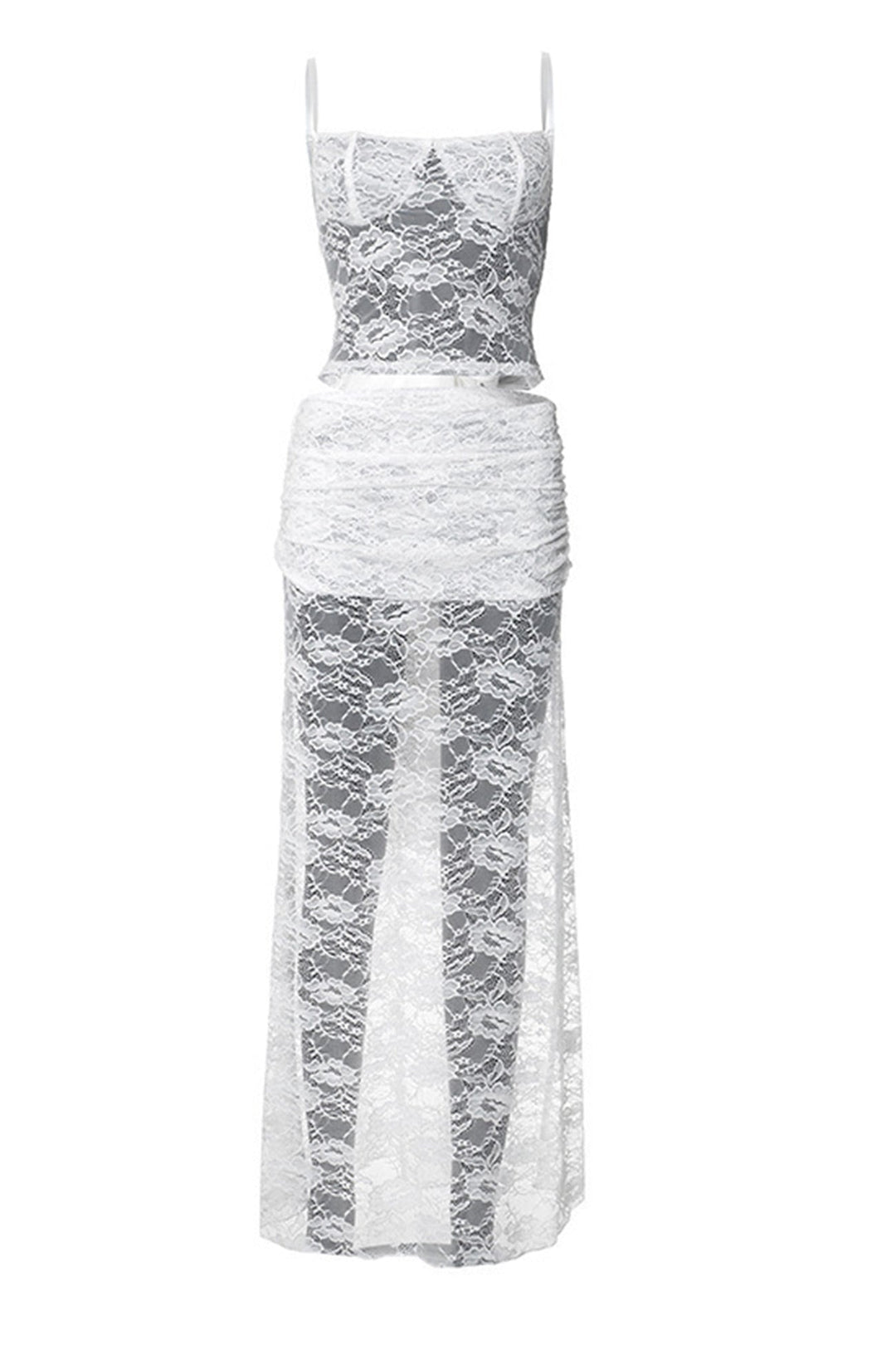 Lace Tie-up Cami Vest Skirt Set