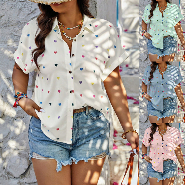 Women's Clothing Printing Lapel Single-breasted Short Sleeve