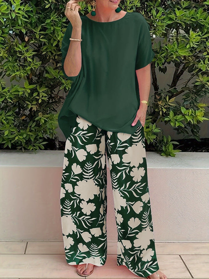 Plus Size Women's Two-piece Printed Short Sleeve Suit