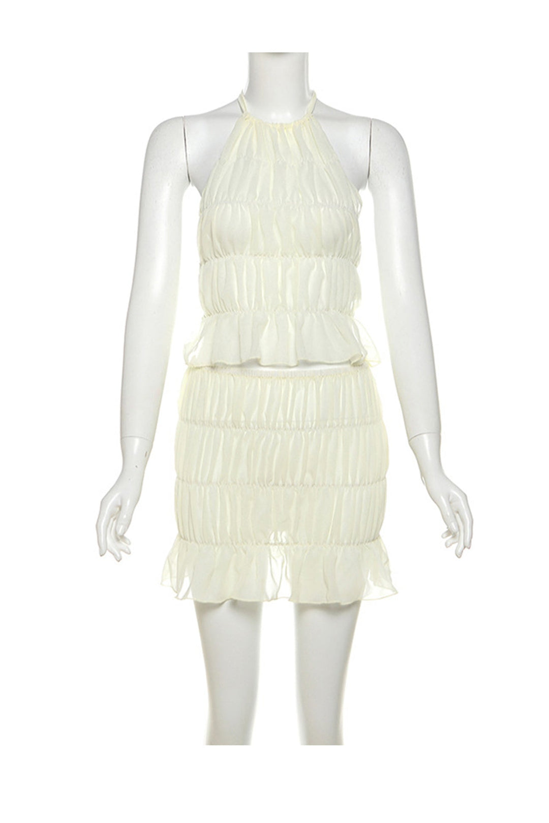 Pleated Halter Backless Vest Skirt Set