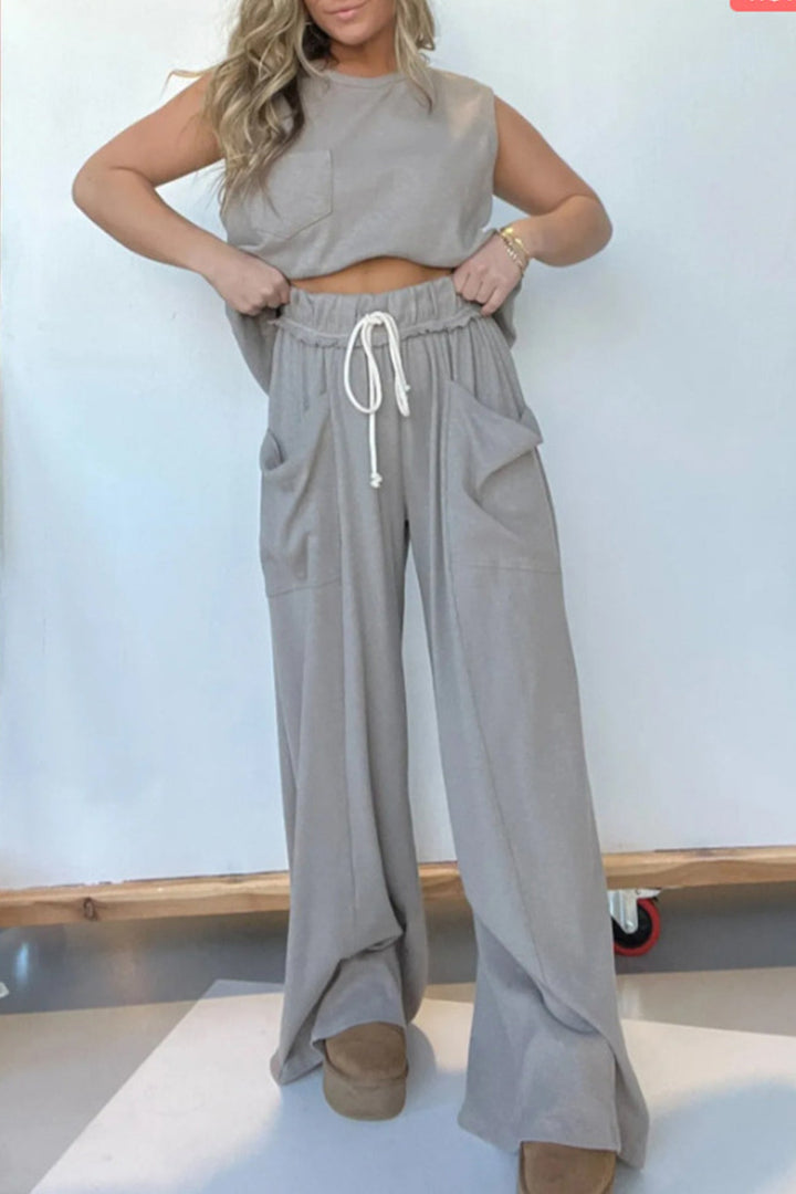 Ribbed Tank Top Wide Leg Pants Set