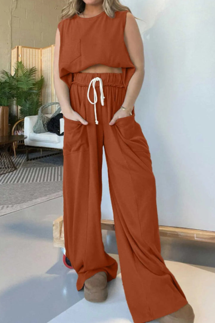 Ribbed Tank Top Wide Leg Pants Set