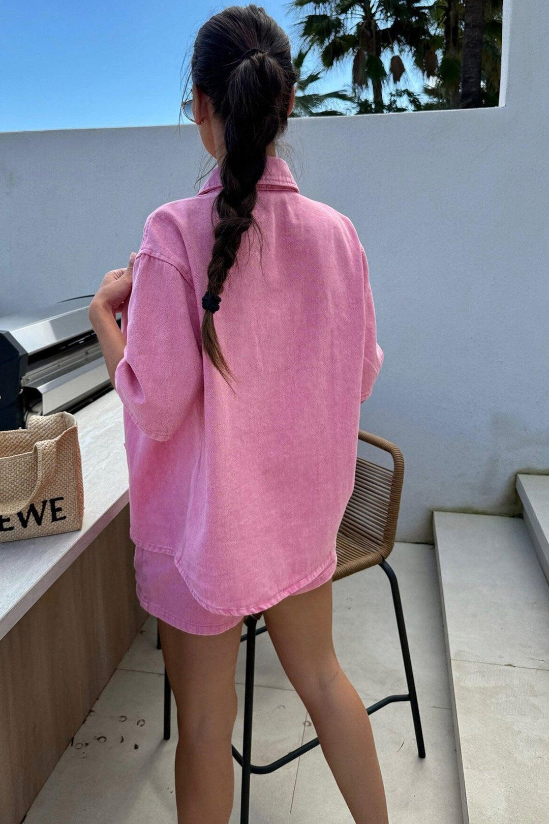 Short Sleeve Denim Shirt Shorts Set