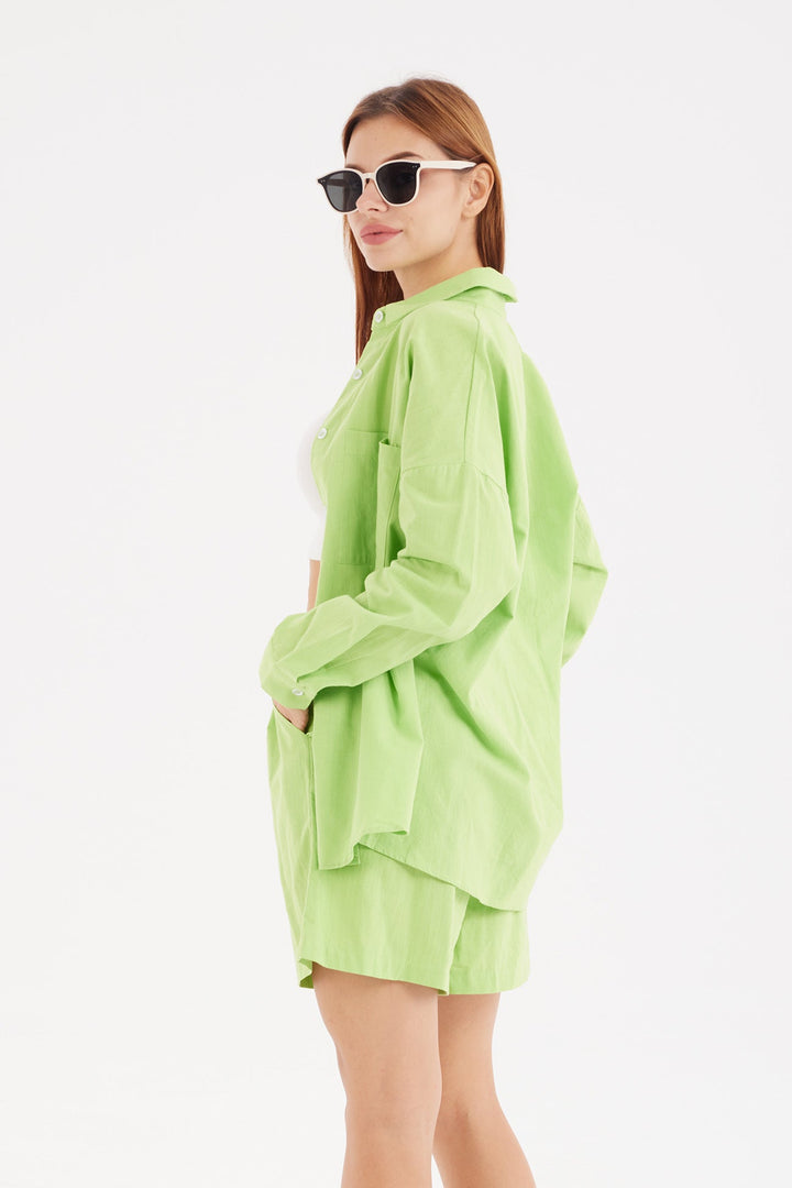 Single-breasted Long Sleeve Shirt Shorts Suit