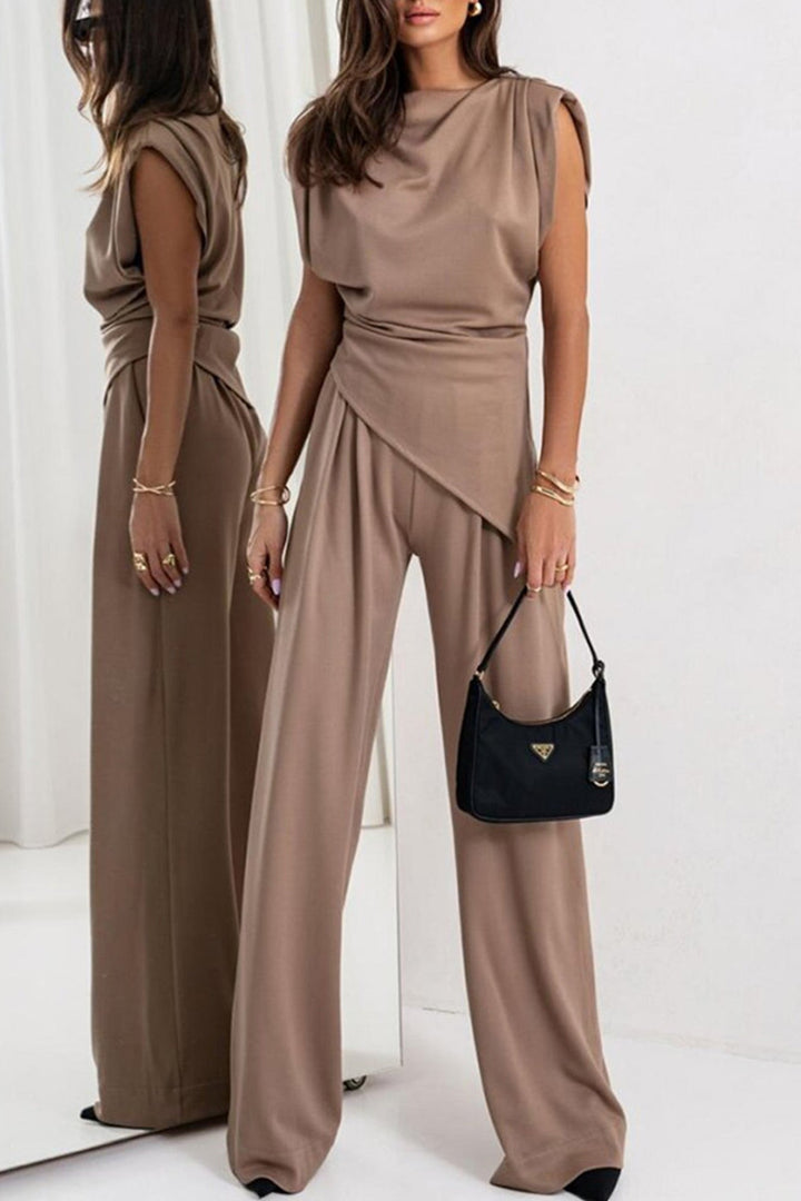 Solid Color Irregular Vest Pants Set