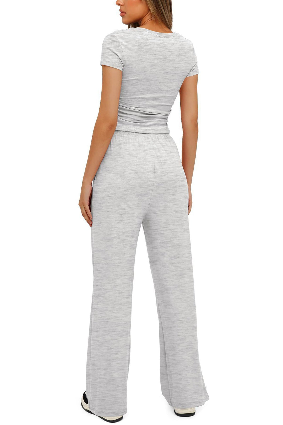 Solid Crew Neck Cotton T-shirt Pants Suits