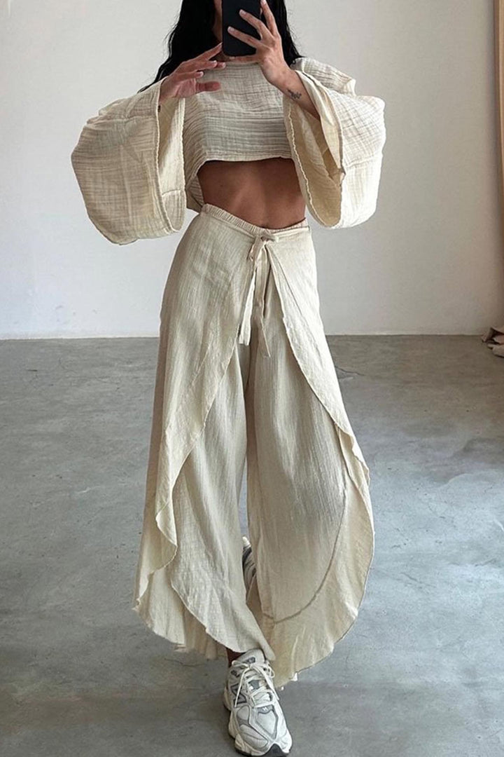 Solid Crop Top Slit Pants Suits