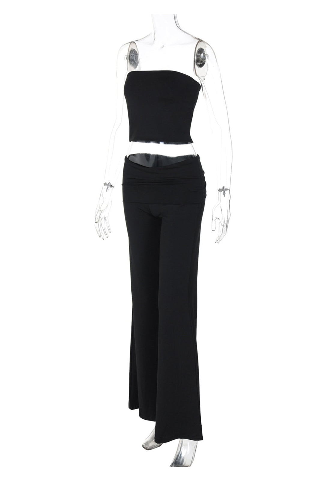 Solid Tube Top Stacking Flare Pants Set