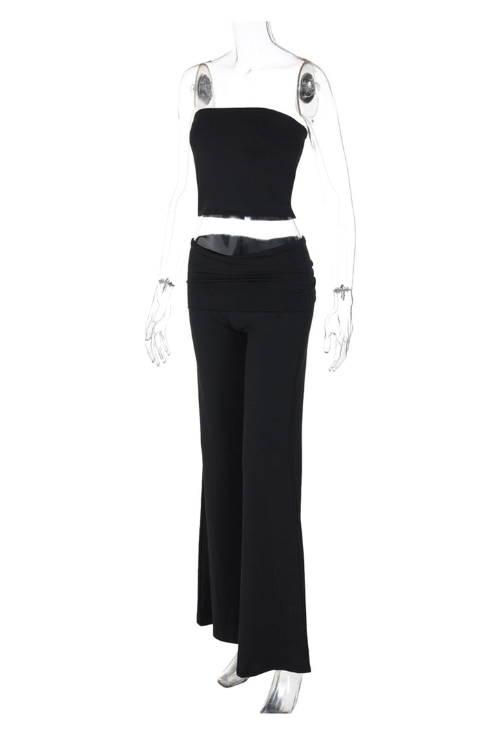 Solid Tube Top Stacking Flare Pants Set