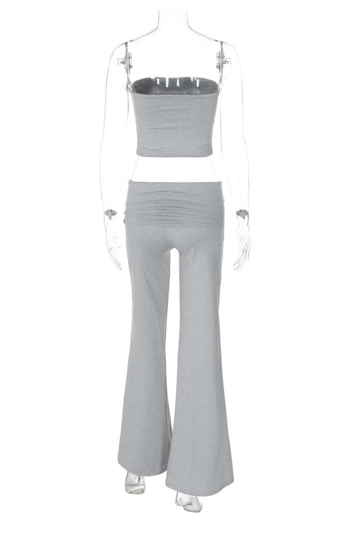 Solid Tube Top Stacking Flare Pants Set