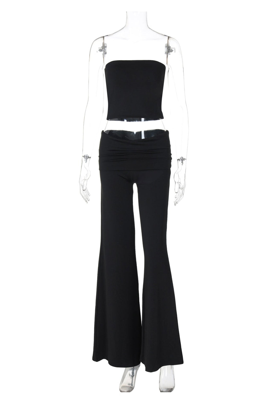 Solid Tube Top Stacking Flare Pants Set