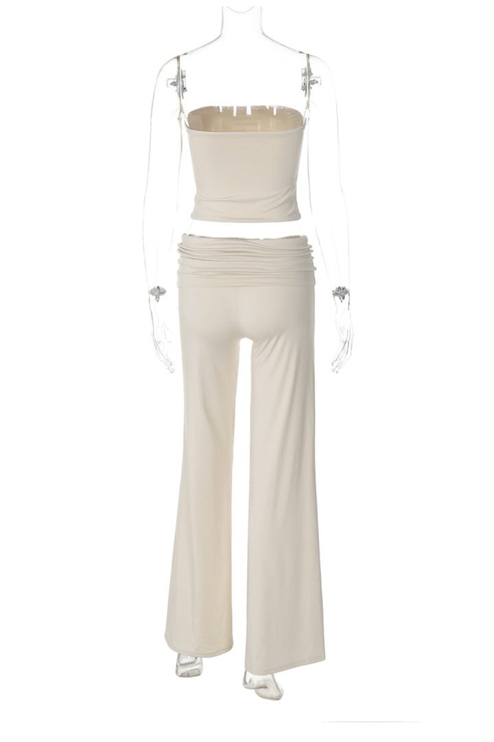 Solid Tube Top Stacking Flare Pants Set