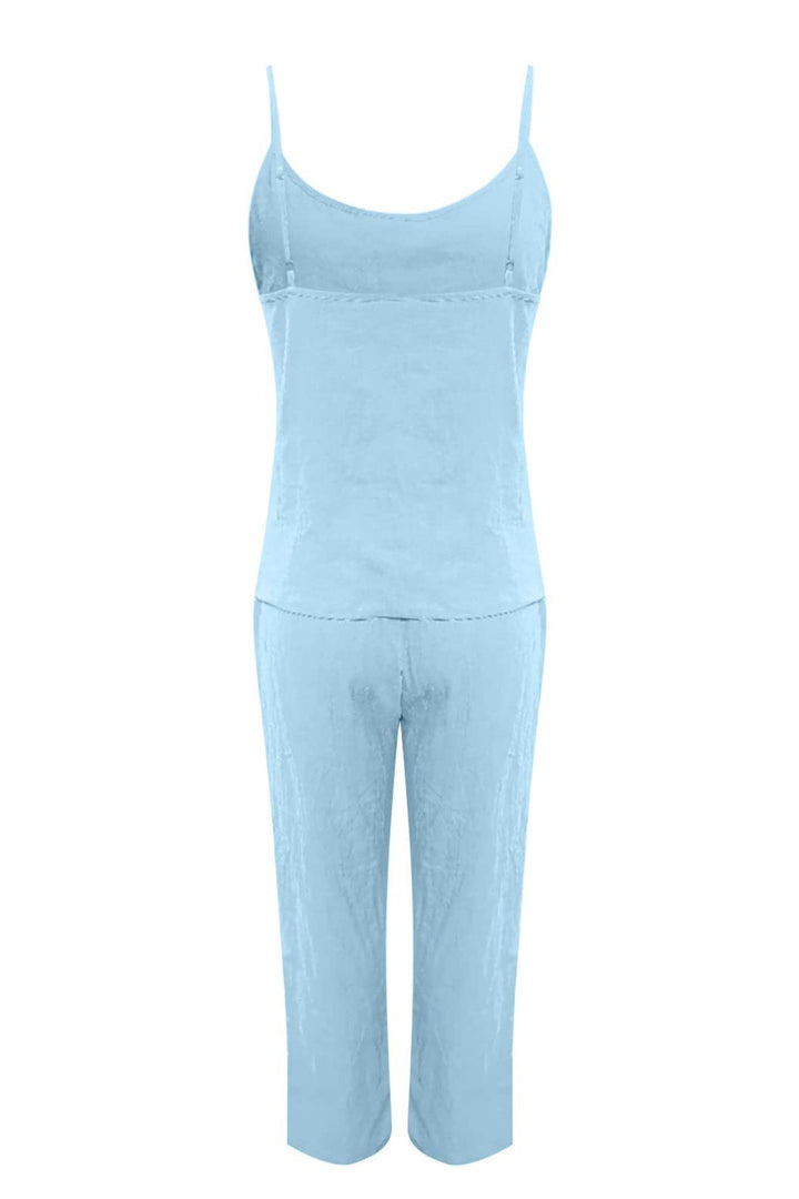 Solid Color Cotton Spaghetti Straps Long Pants Set