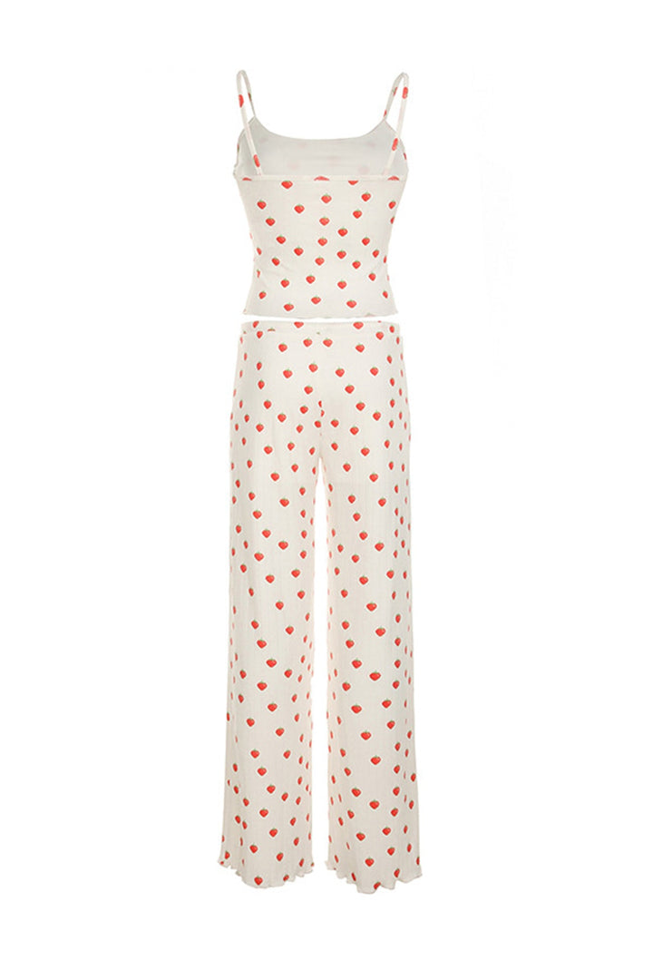 Strawberry Print Cami Vest Pants Set