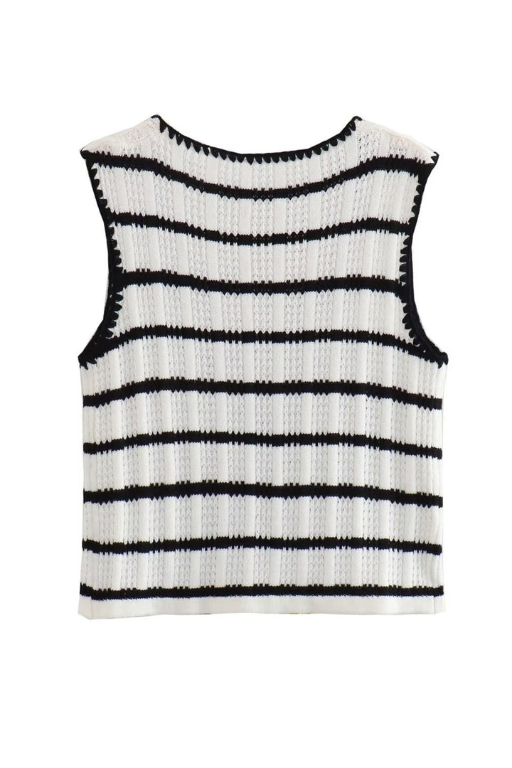 Striped Knit Tie-up Tank Top Pants Suits