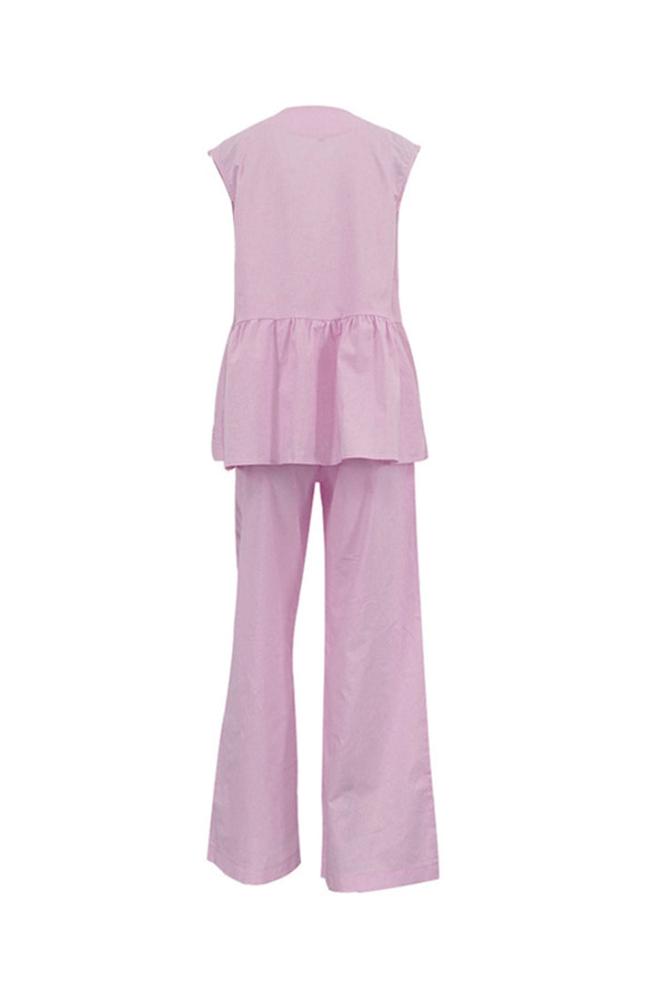 V Neck Cotton Loose Vest Pants Set