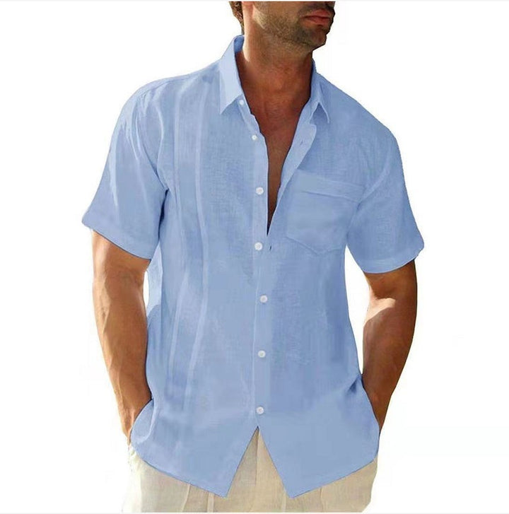 Summer Lapel Solid Color Shirt Men's Short-Sleeved Casual Shirt Top