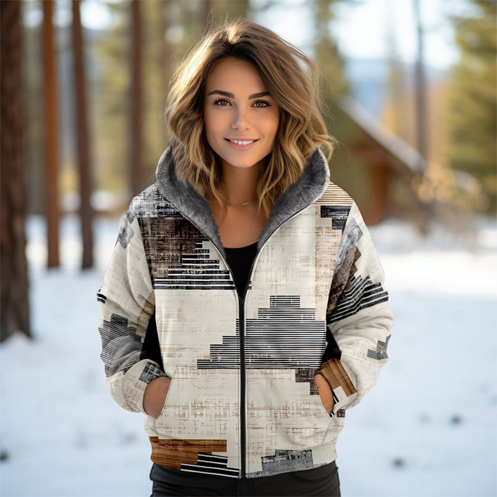 3D Women's Hooded Zipped Cotton-padded Jacket