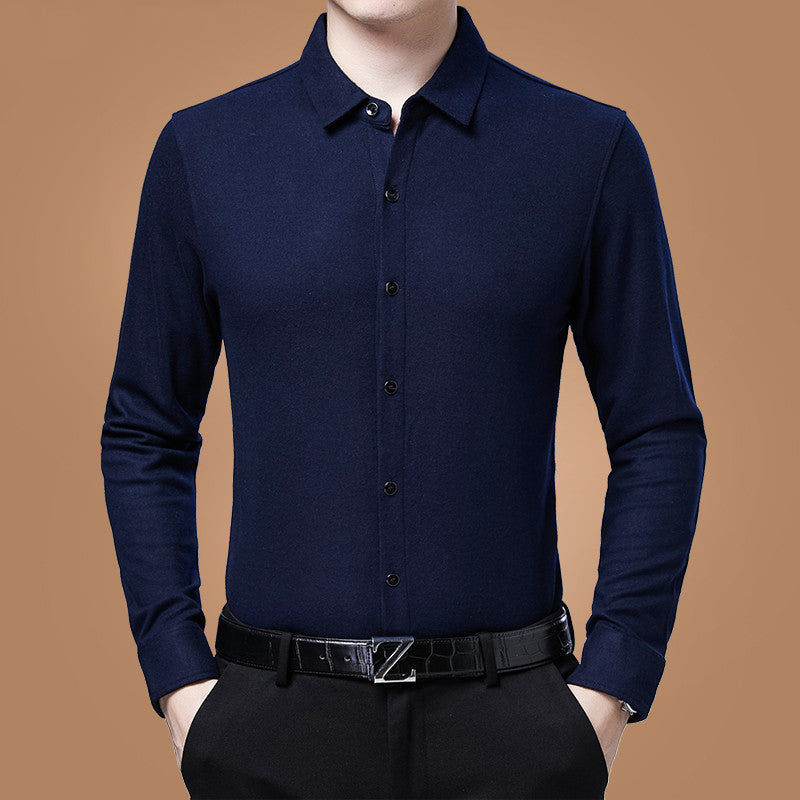Middle-Aged Spring New Business Casual Plaid Long-Sleeved Shirt For Men