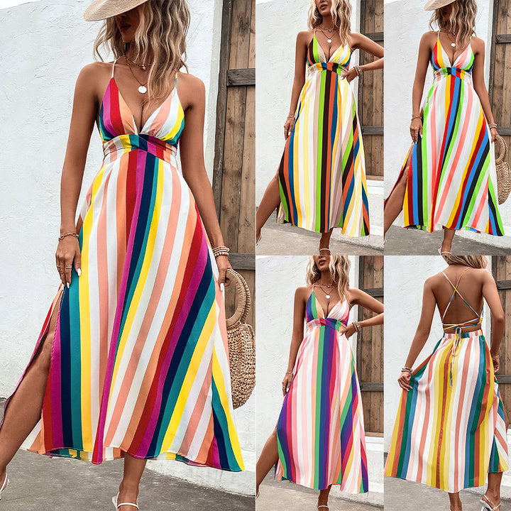 Nora Spaghetti Strap Rainbow Dress