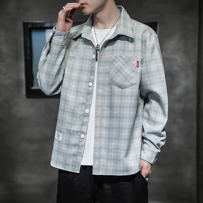 Plaid Shirt Men Long Sleeved Korean Style Trend