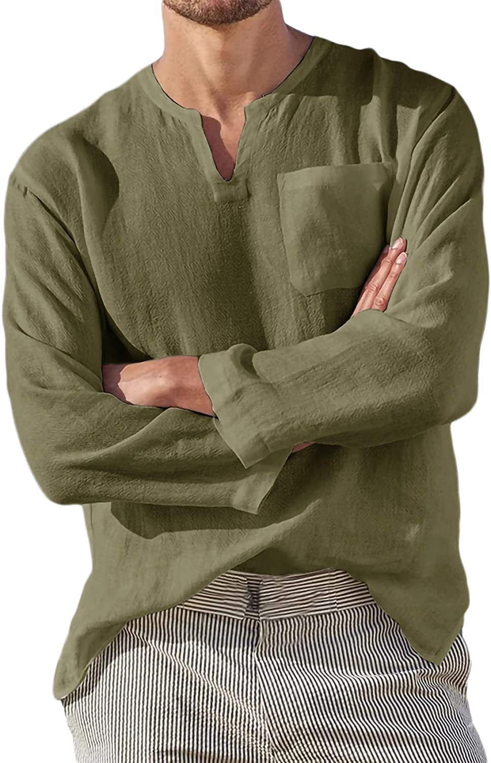 Long Sleeve V-neck Casual Beach Linen Shirt