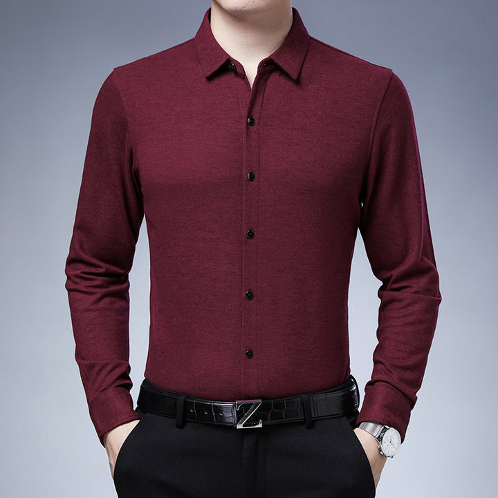 Middle-Aged Spring New Business Casual Plaid Long-Sleeved Shirt For Men