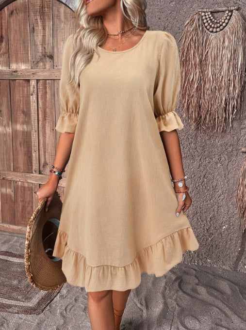 Crew Neck Casual Mid-length Loose Dress