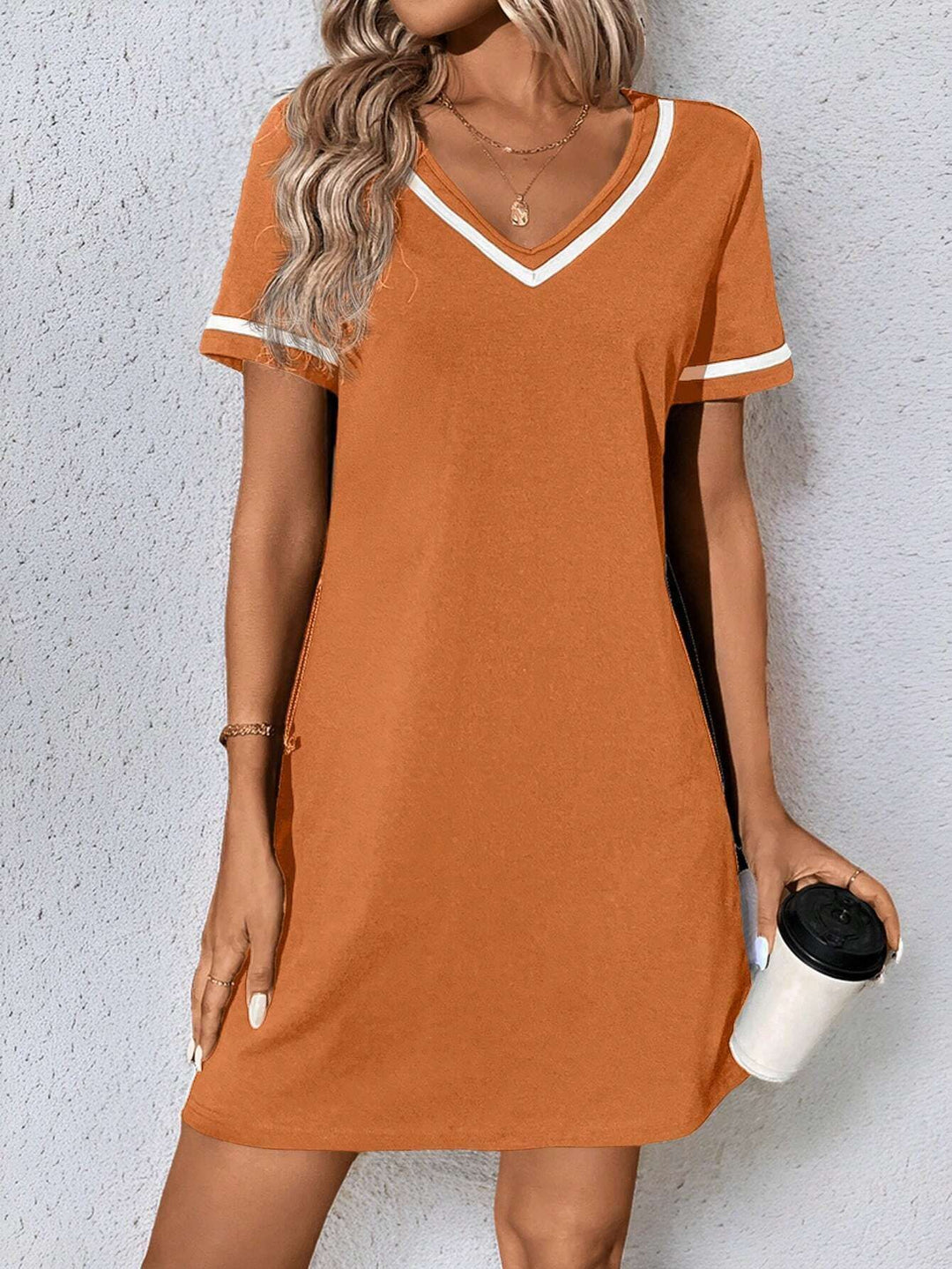 Women's Dress Black V-neck Casual Short Sleeve Dress