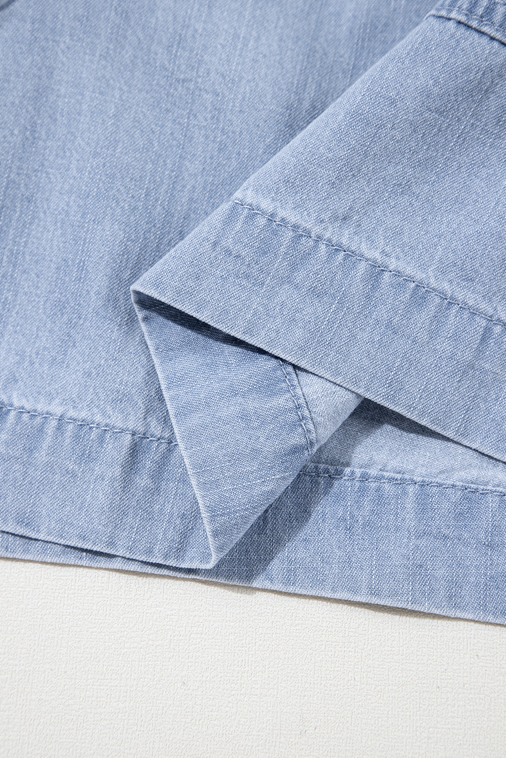 Beau Blue Pocketed Drawstring High Waist Plus Size Denim Shorts