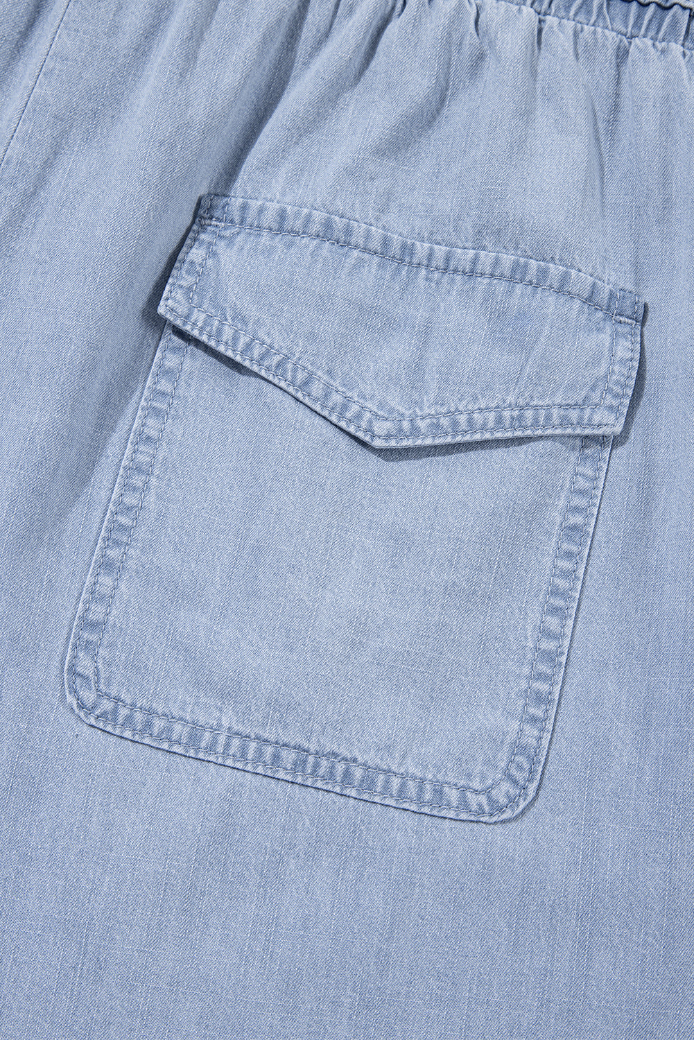 Beau Blue Pocketed Drawstring High Waist Plus Size Denim Shorts