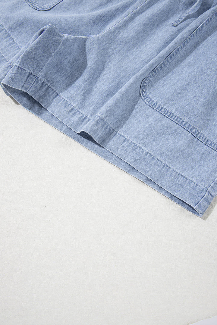 Beau Blue Pocketed Drawstring High Waist Plus Size Denim Shorts