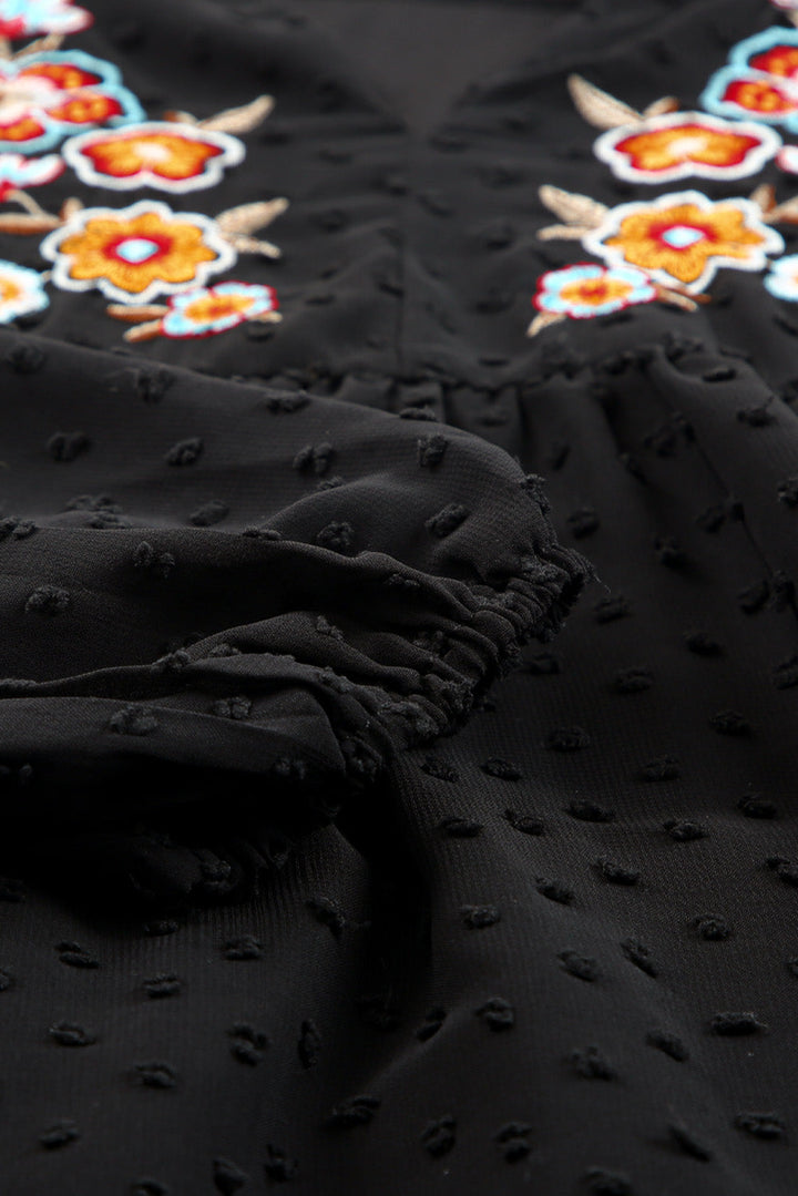 Black Embroidered Swiss Dot Texture Plus Size Blouse