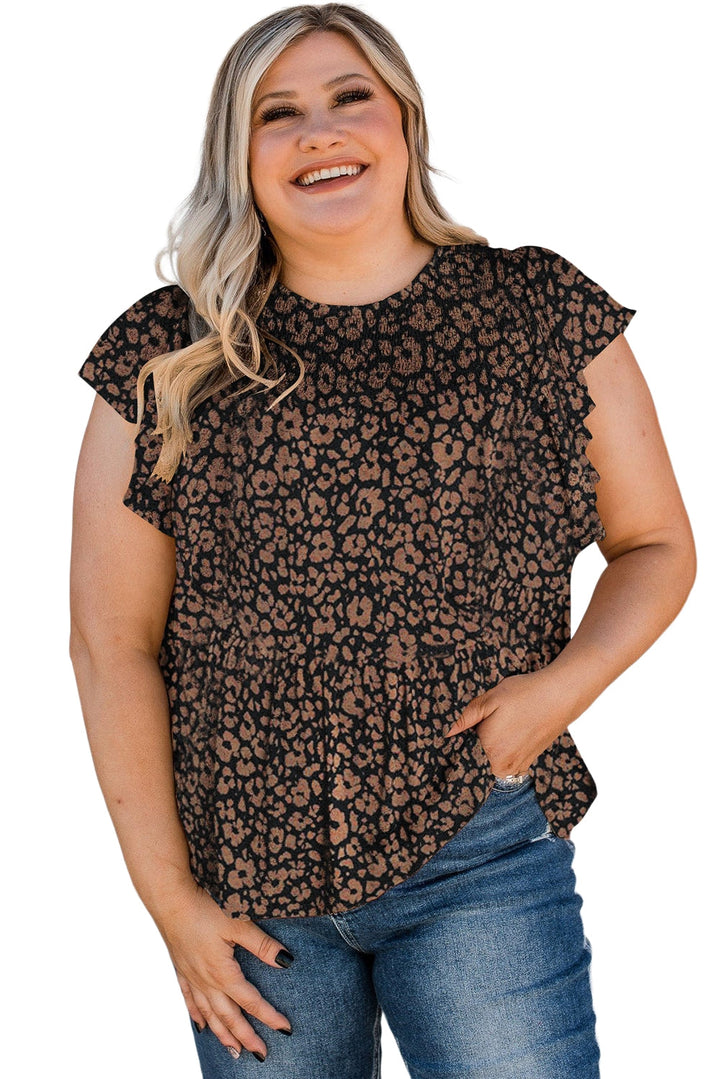Black Plus Size Smocked Floral Blouse