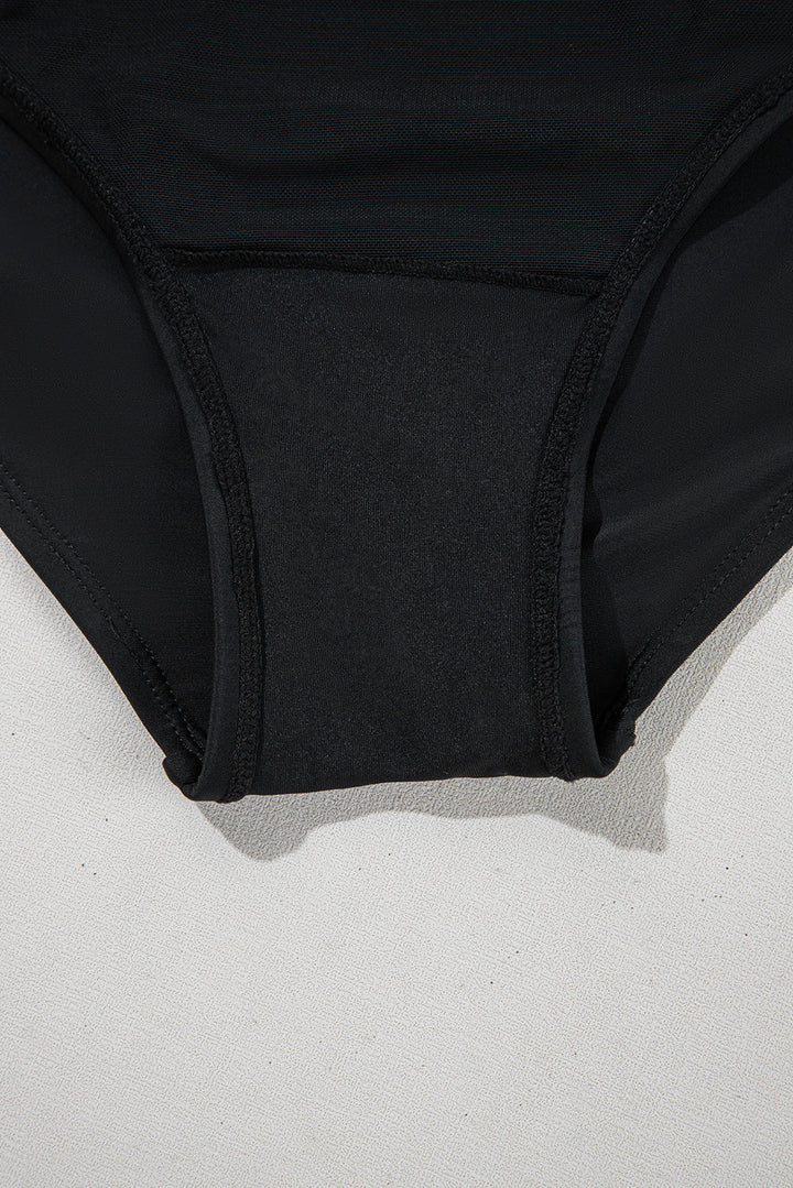 Black Solid Color Square Neck Knotted Plus Size One Piece Swimsuit
