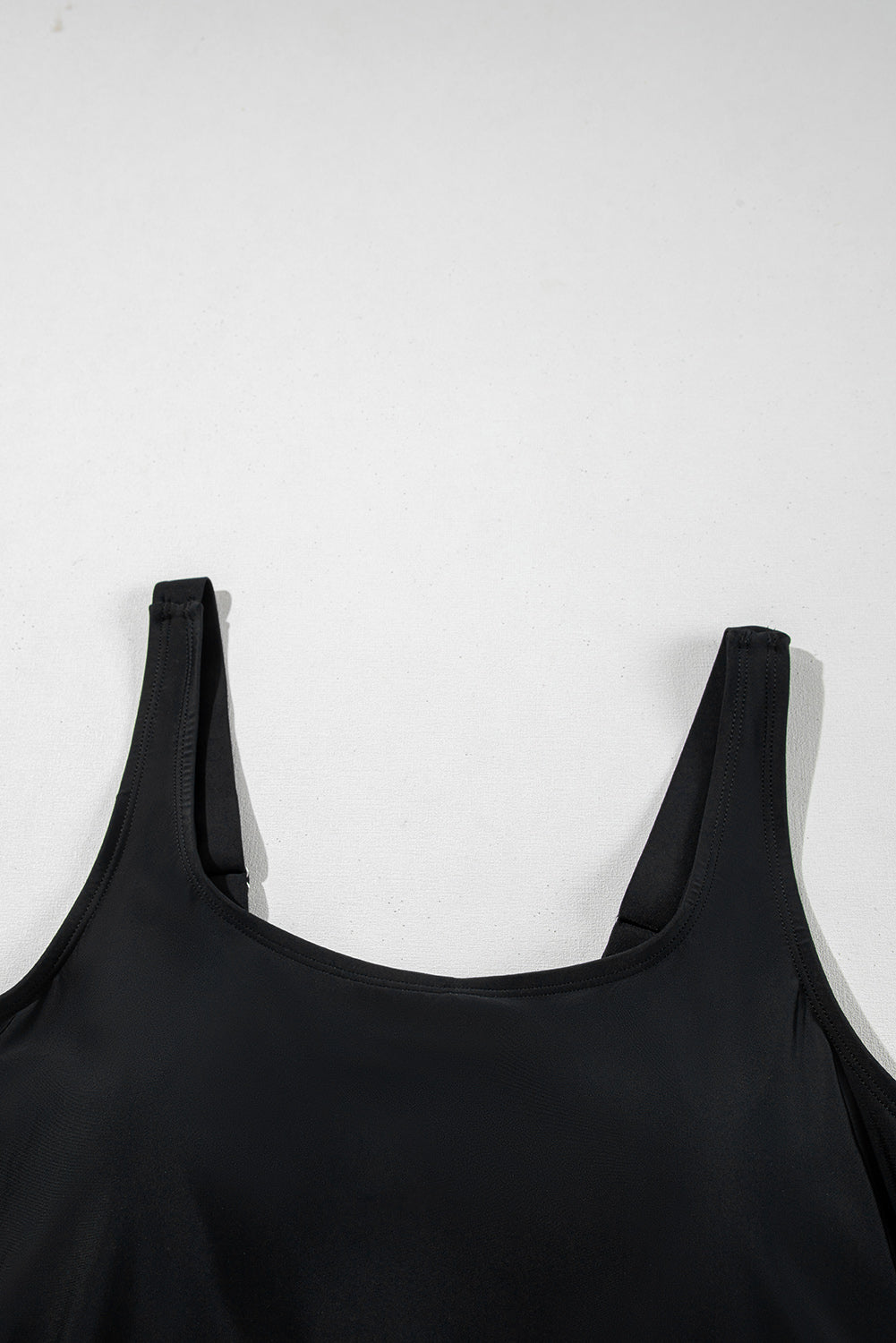 Black Solid Color Square Neck Knotted Plus Size One Piece Swimsuit