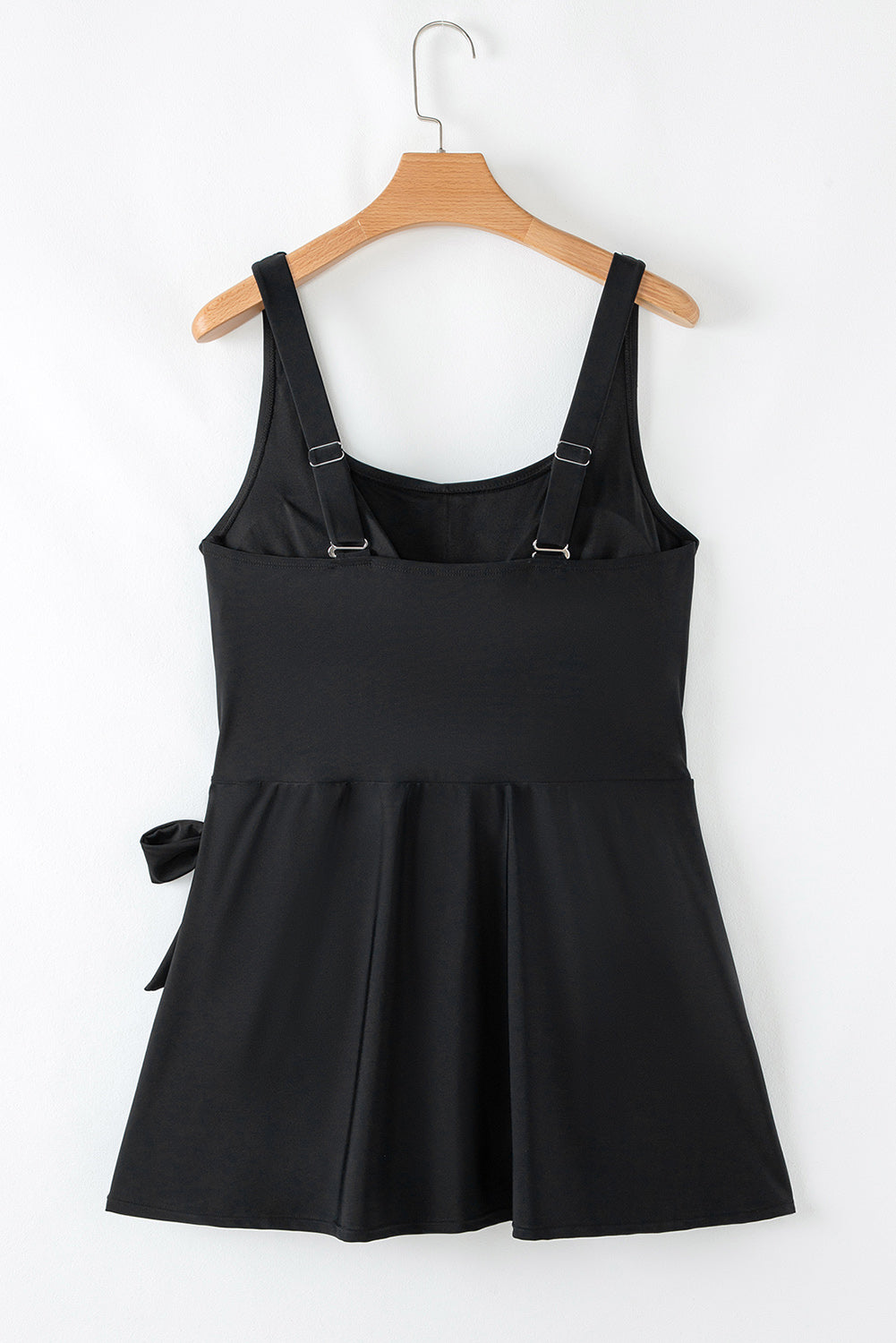 Black Solid Color Square Neck Knotted Plus Size One Piece Swimsuit